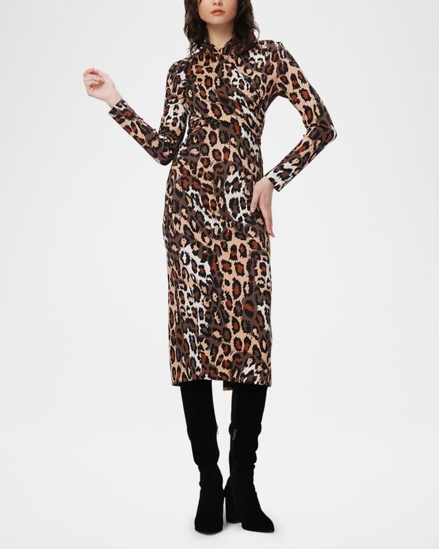 Barlow Pleated Animal-Print Midi Dress Product Image