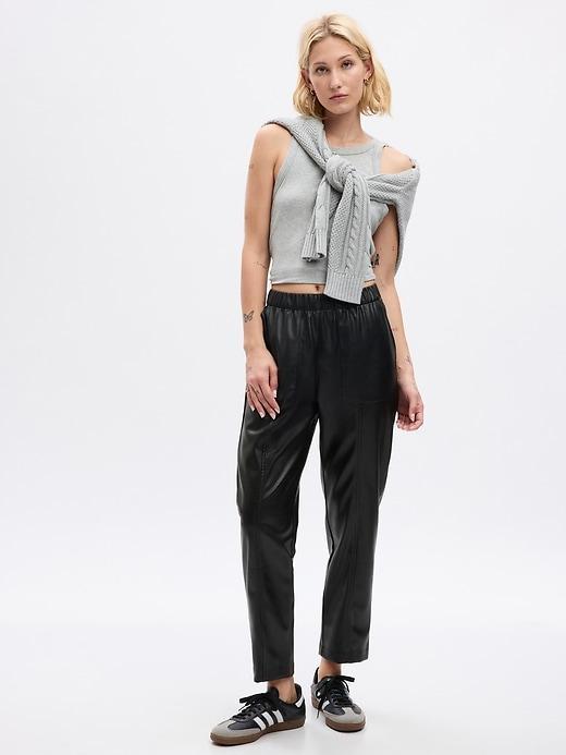 High Rise Vegan Leather Straight Pull-On Pants Product Image