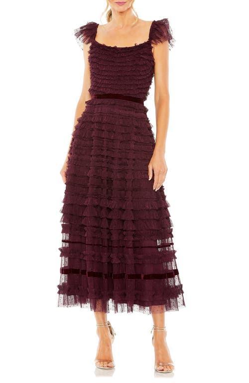 Womens Flutter-Sleeve Tiered Ruffle Gown Product Image