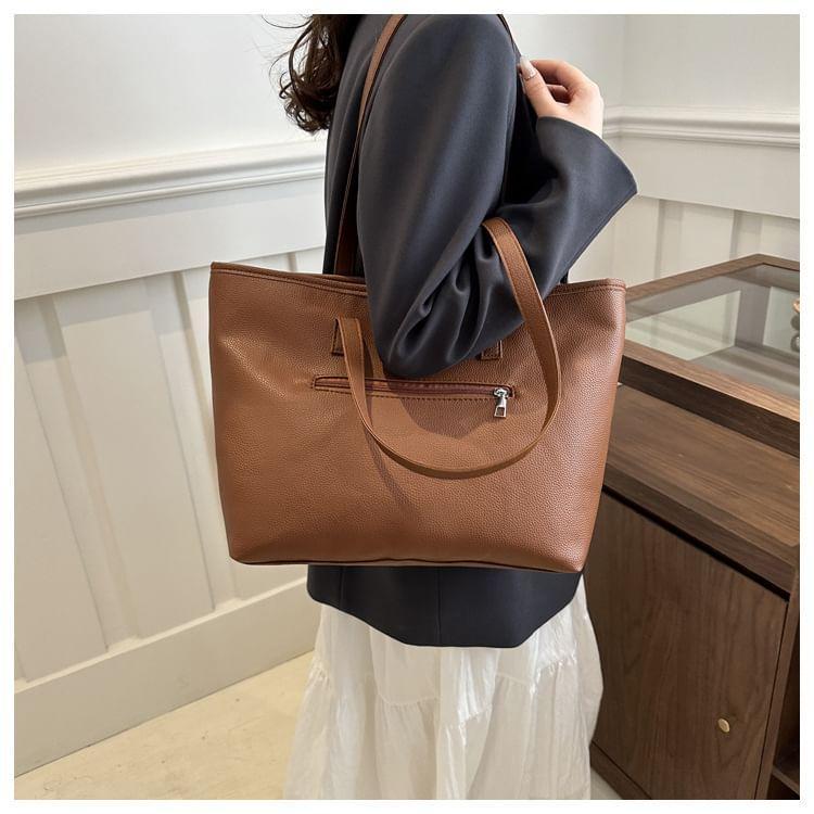 Plain Faux Leather Tote Bag Product Image