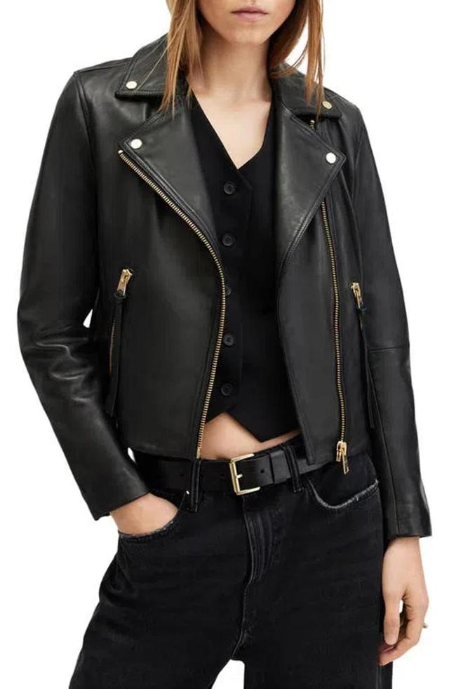 Dalby Leather Biker Jacket In Black/gold Product Image