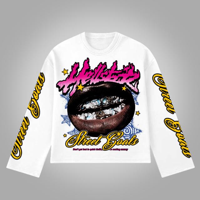 Sopula Hellstar Street Goals Lip Braces Make Vintage Printed Graphics Cotton Long Sleeve T-Shirt Product Image