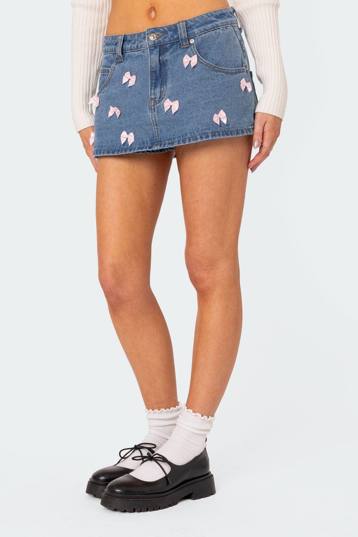 Alivia Satin Bow Denim Micro Skort Product Image