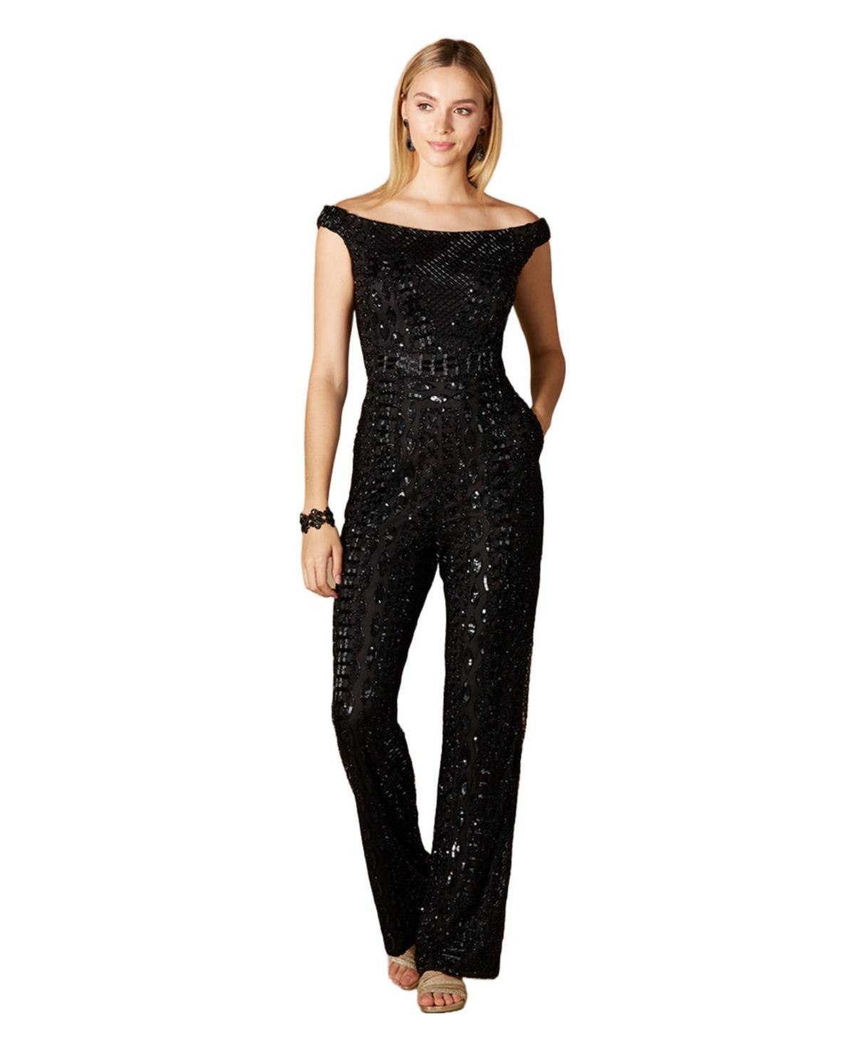 Womens Beaded Off Shoulder Jumpsuit Product Image