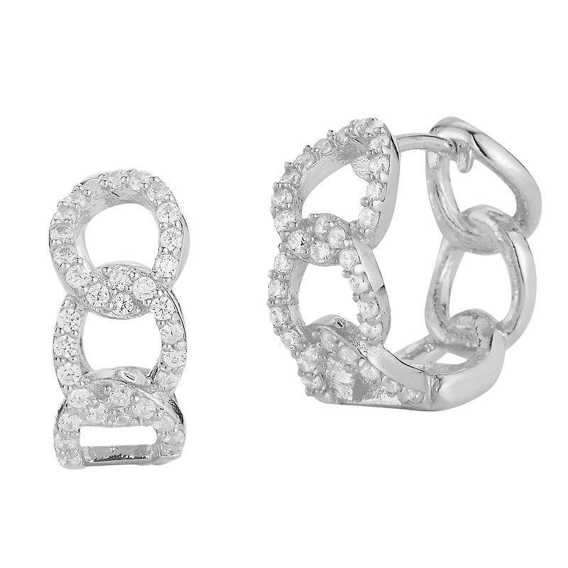 Sunkissed Sterling Sterling Silver Cubic Zirconia Curb Hoop Earrings, Womens Product Image