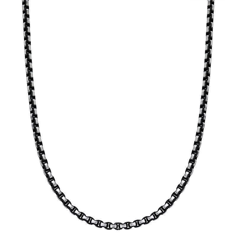 Mens LYNX Stainless Steel Box Chain Necklace Black Tone Product Image