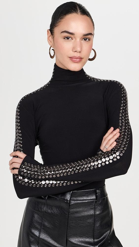 Norma Kamali Gunmetal Stud Slim Fit Long Sleeve Turtleneck Top | Shopbop Product Image