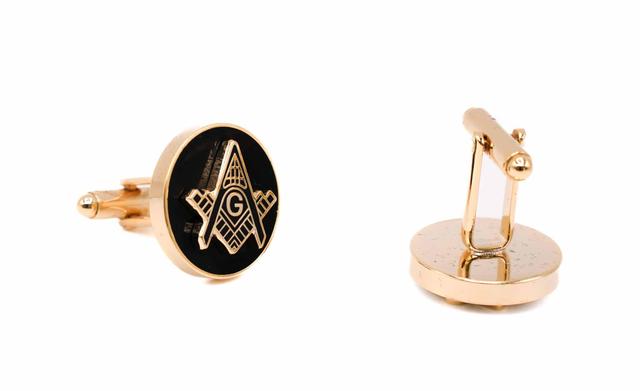 Freemasonry Gold on Black Men's Round Cuff Links Accessory Box Product Image