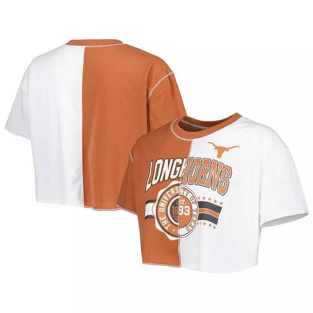 Womens ZooZatz Texas Orange/White Texas Longhorns Colorblock Cropped T-Shirt Product Image