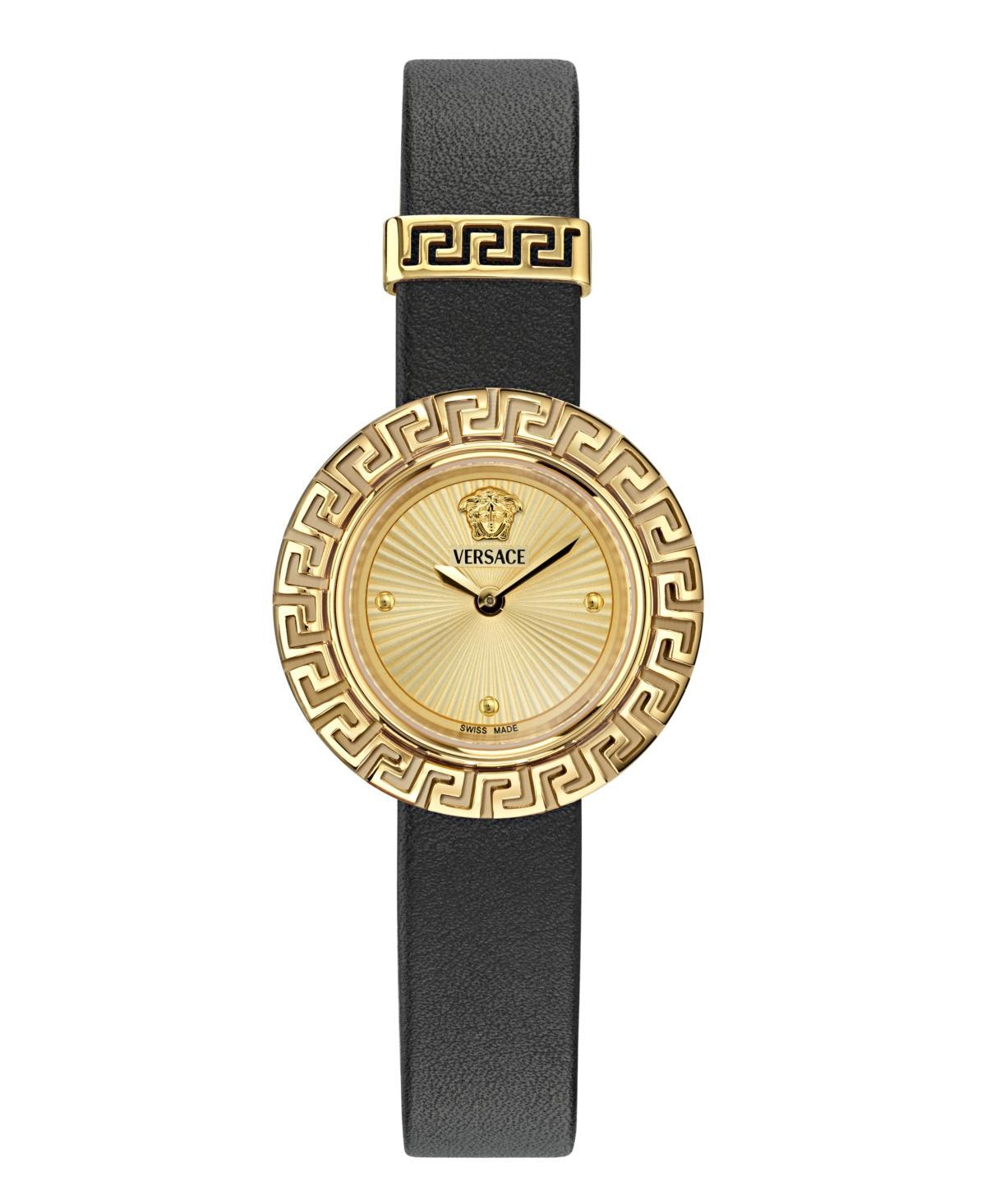 Versace Womens Swiss Black Leather Strap Watch 28mm Product Image