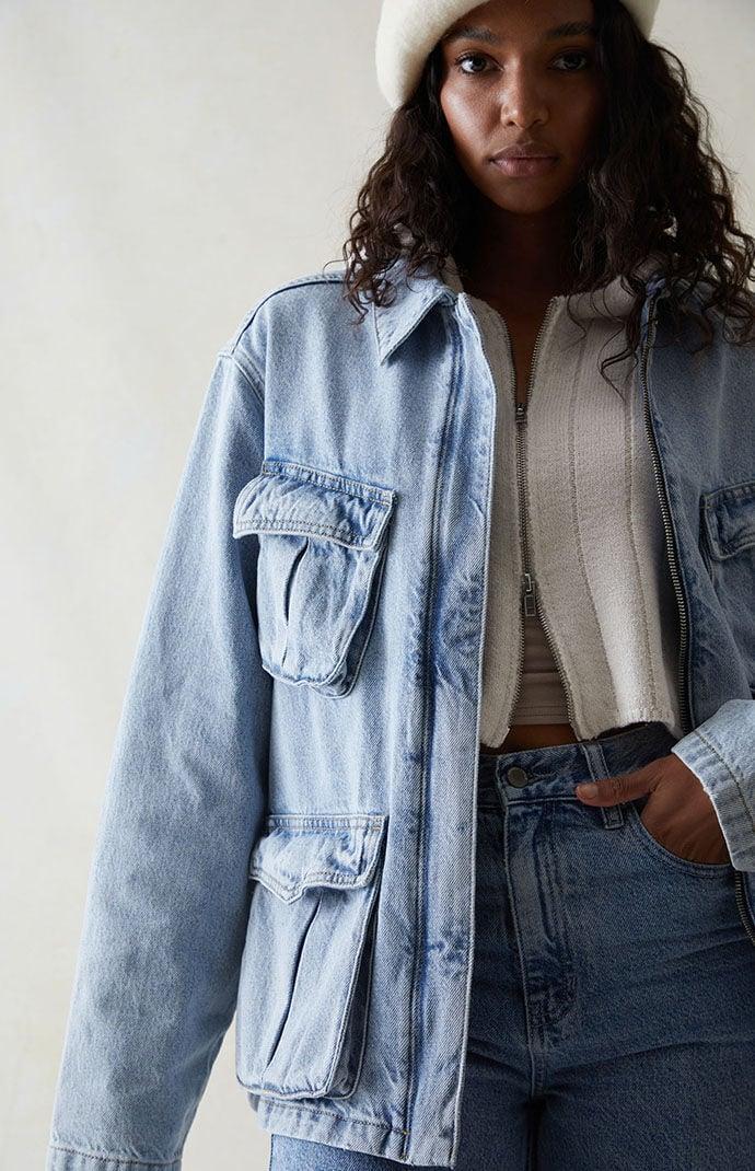 PacSun Womens Denim Cargo Workwear Jacket Product Image