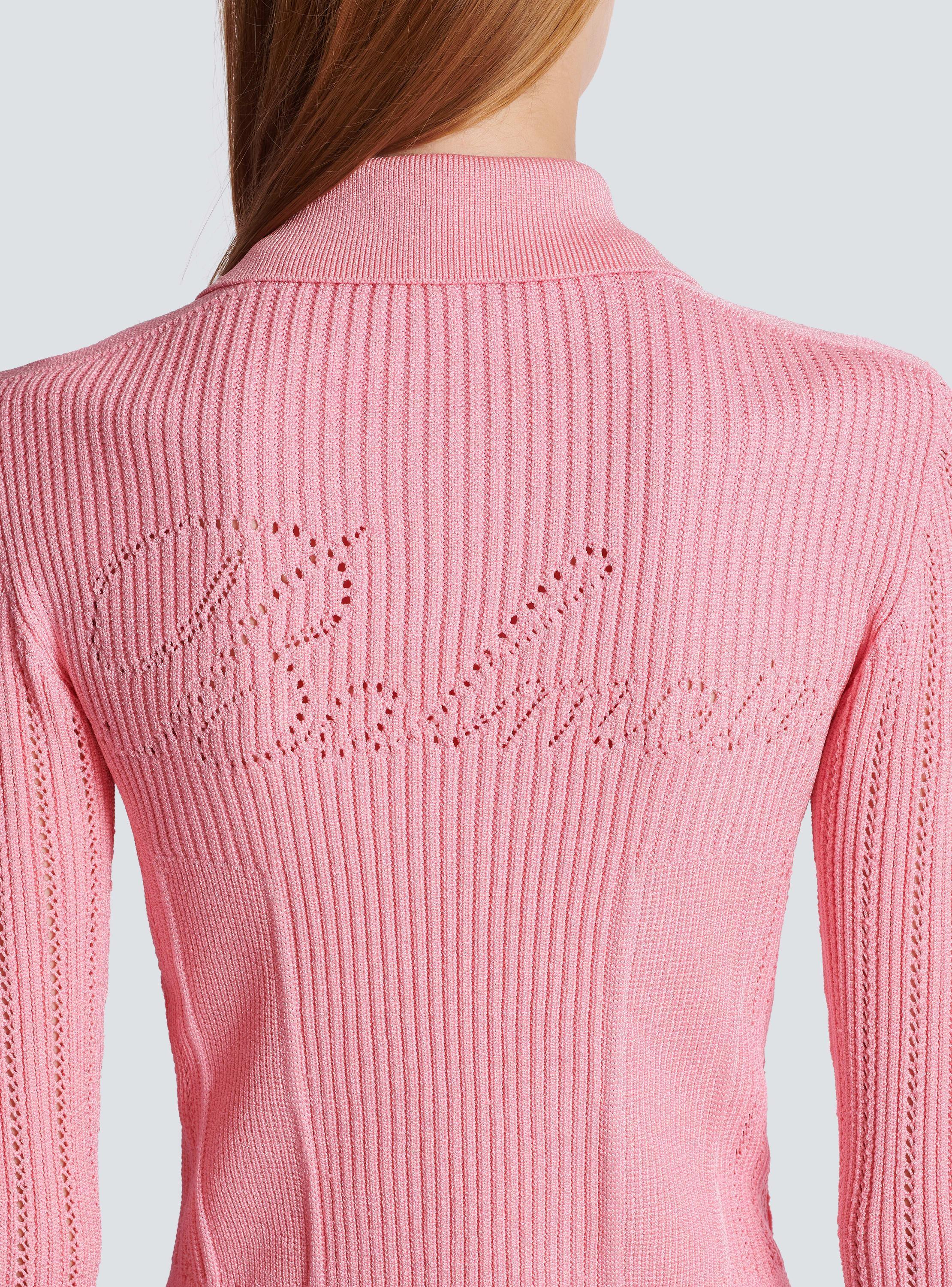 Cropped ribbed knit cardigan with openwork details Product Image