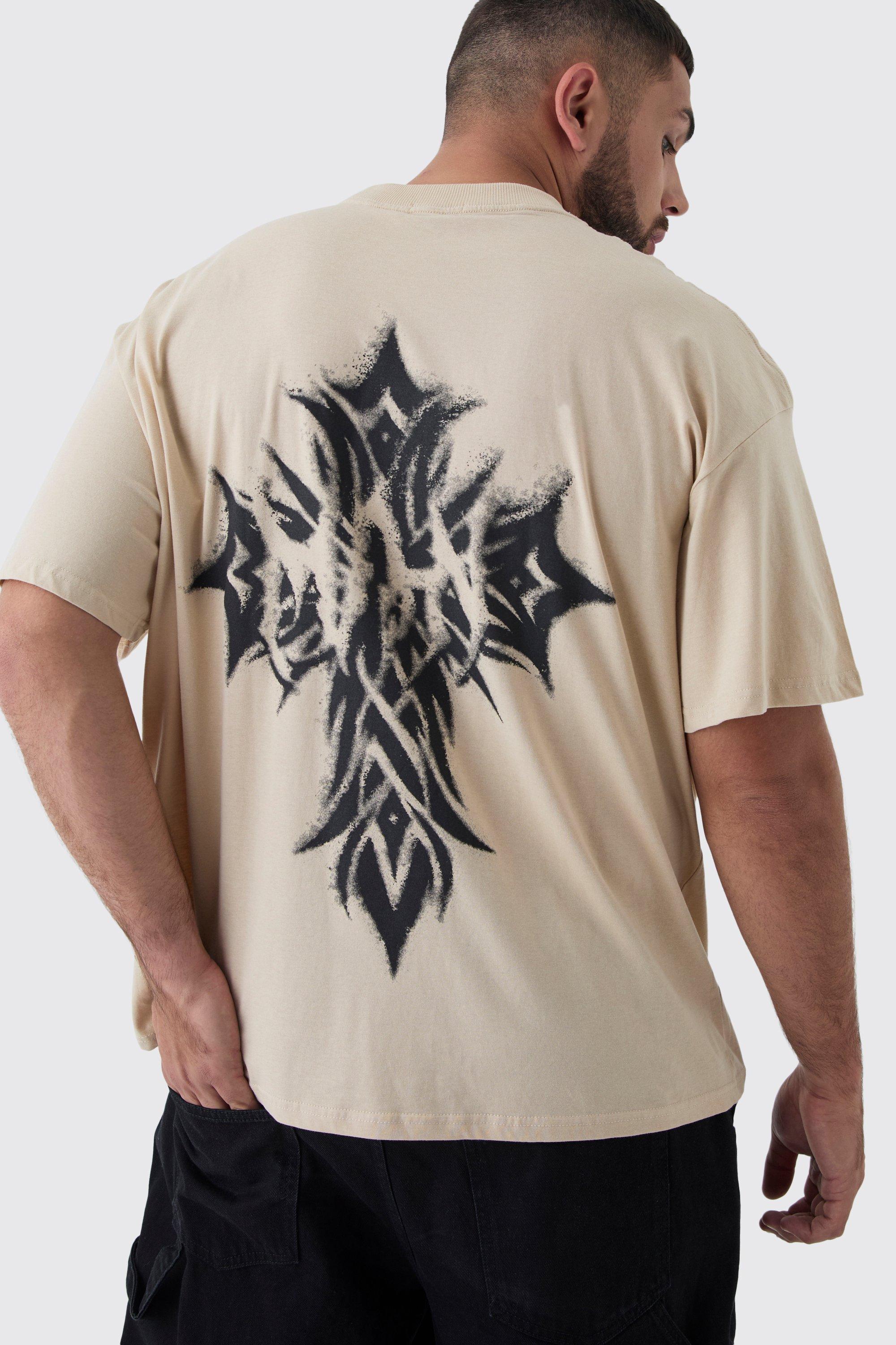 Plus Oversized Extended Neck Worldwide Gothic Cross Print T-Shirt | boohooMAN USA Product Image