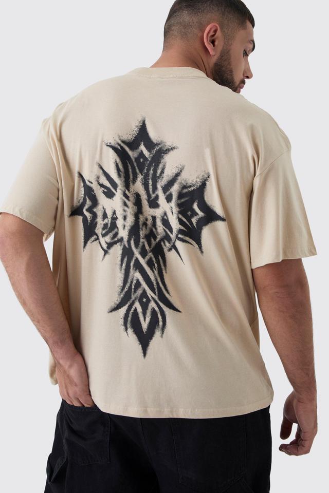 Plus Oversized Extended Neck Worldwide Gothic Cross Print T-Shirt | boohooMAN USA Product Image