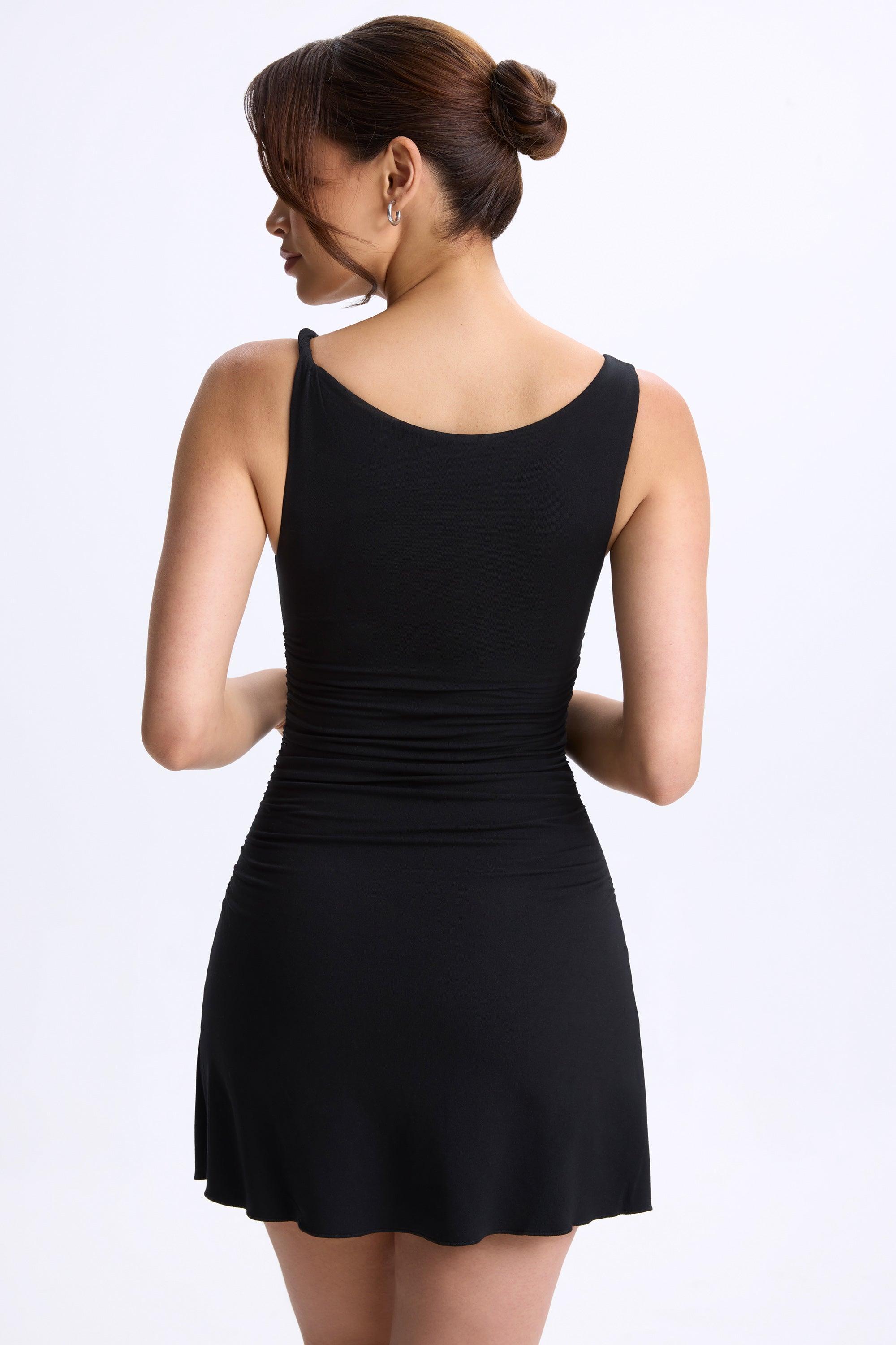 Ruched A-Line Micro Mini Dress in Black Product Image