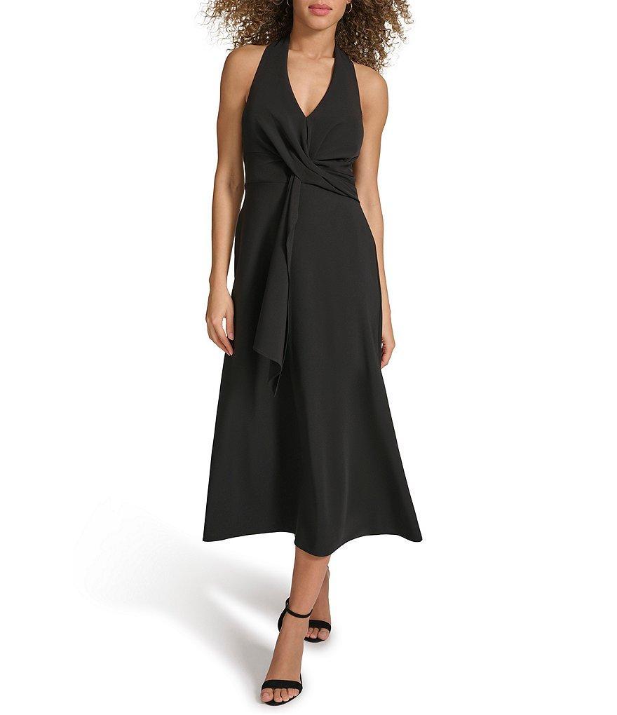 SIENA Halter V-Neck Sleeveless Wrap Front Midi Dress Product Image