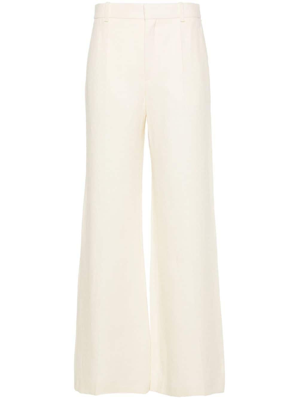 Wide-leg Linen Trousers In Beige Product Image