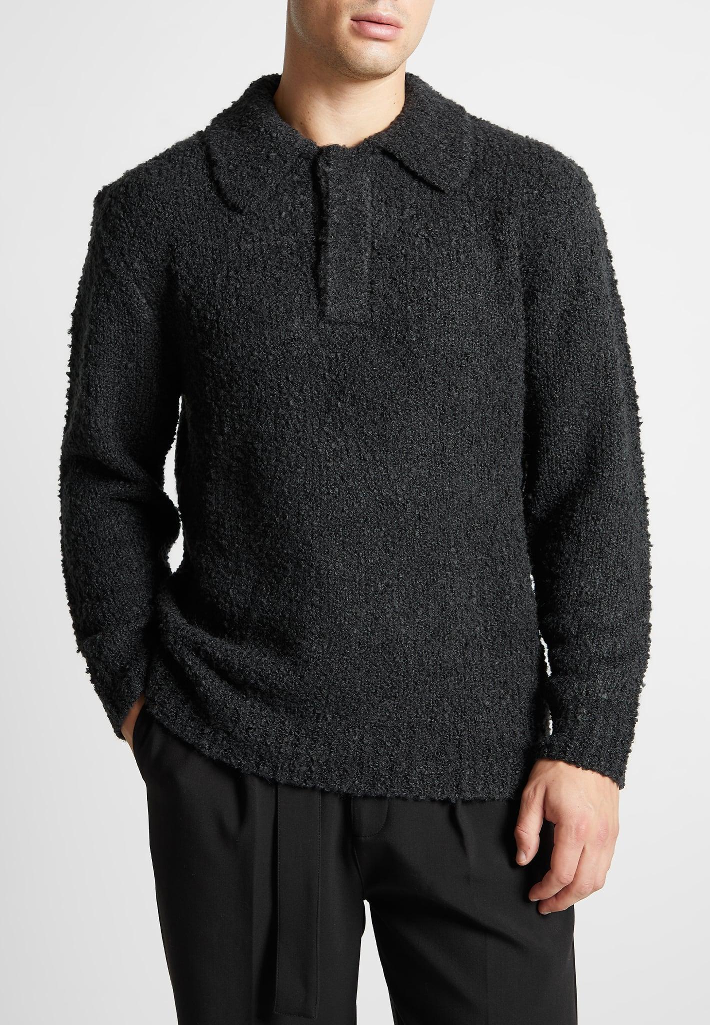 Boucle Knit Polo Jumper - Black Male Product Image