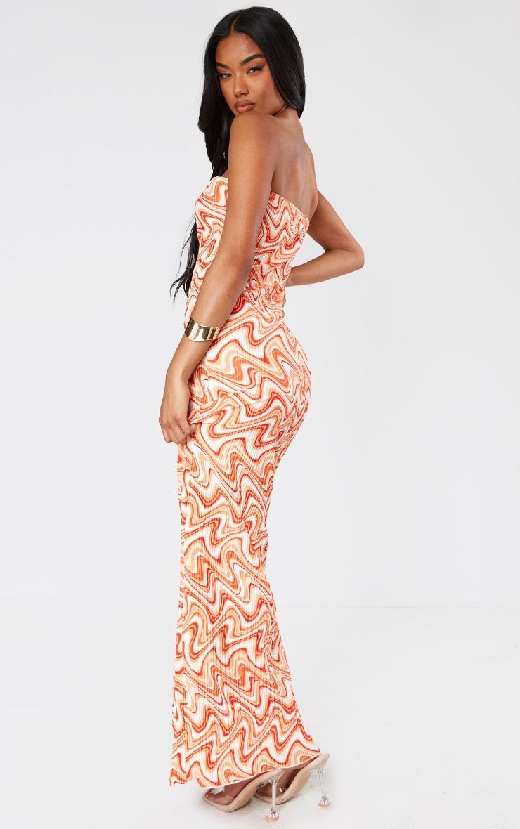 Red Abstract Printed Plisse Bandeau Maxi Dress Product Image