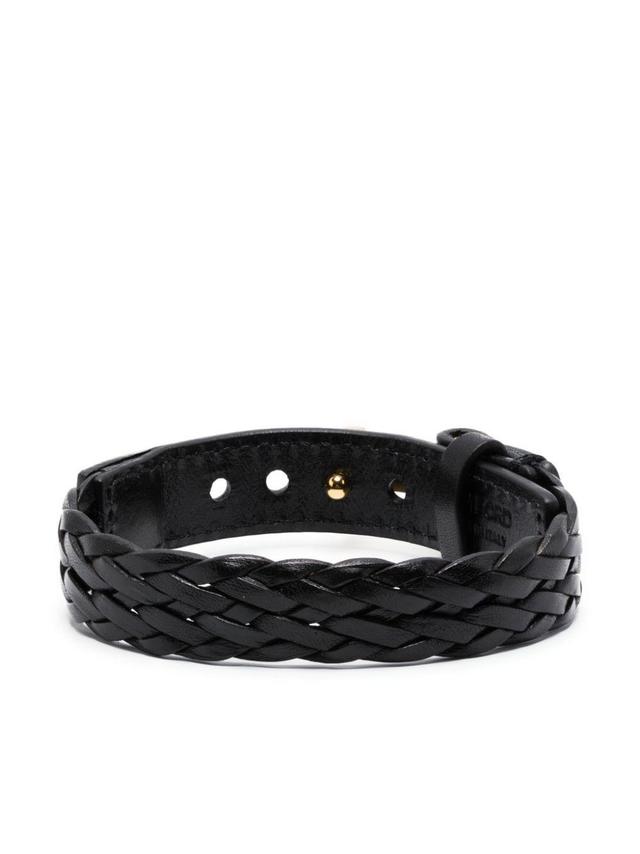 Leather T-plate Bracelet In Black Product Image