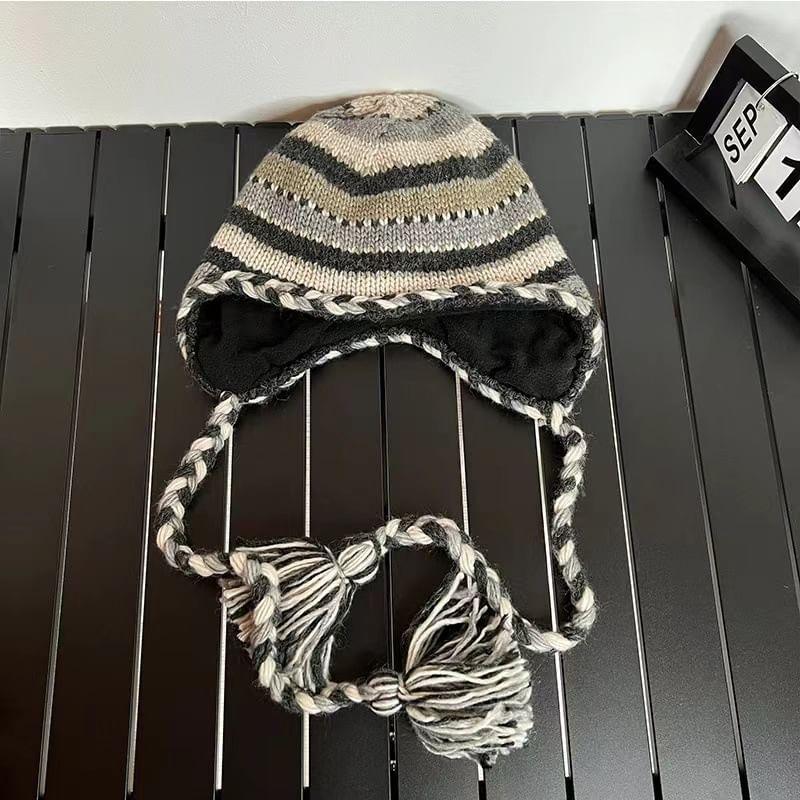 Striped Knit Trapper Hat Product Image