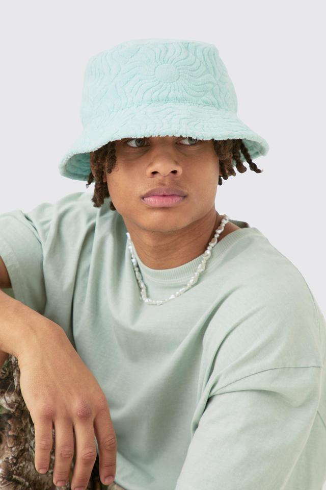 Towelling Bucket Hat In Light Blue | boohooMAN USA Product Image