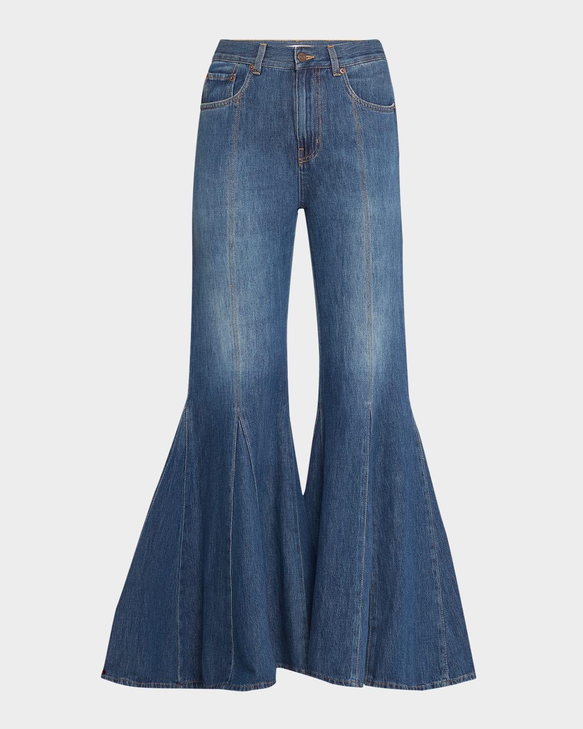 CHLOÉ High-rise Godet Flare Denim Trousers In Blue Product Image