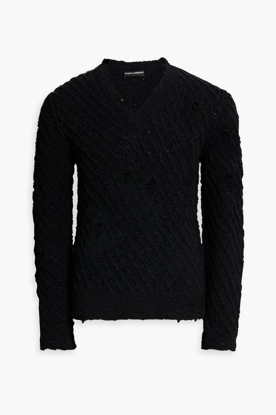 Distressed Bouclé-knit Wool-blend Sweater In Black product image