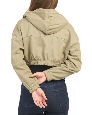 Fleece Zip Up Hoodie Cropped Jacket for Women | Polyester/Cotton Product Image