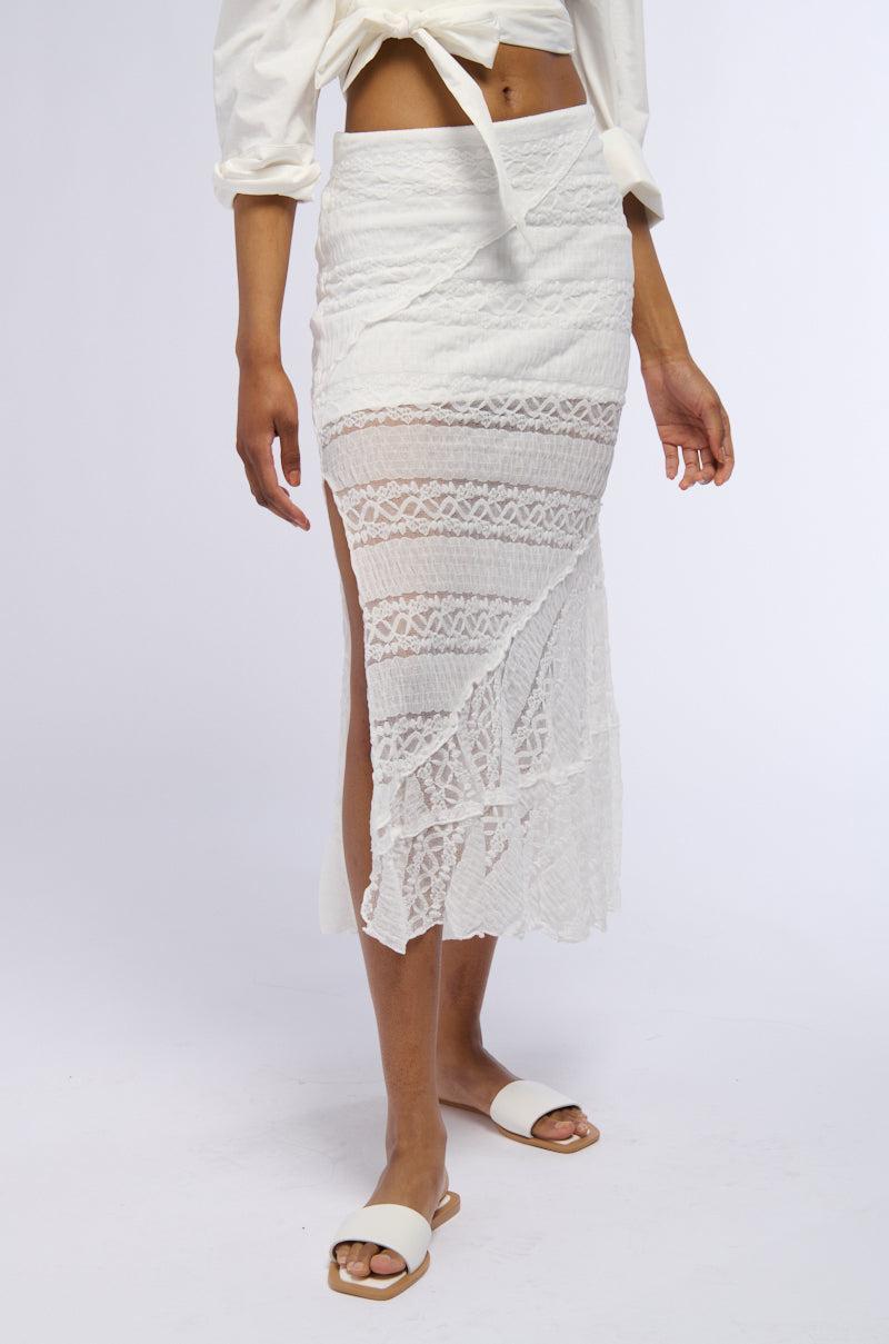 EMELIA LACE TRIM TIERED MIDI SKIRT Product Image