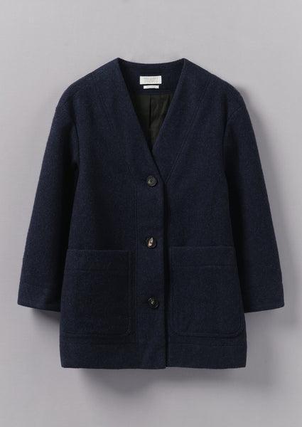 Boiled Wool Short Coat | Navy Product Image