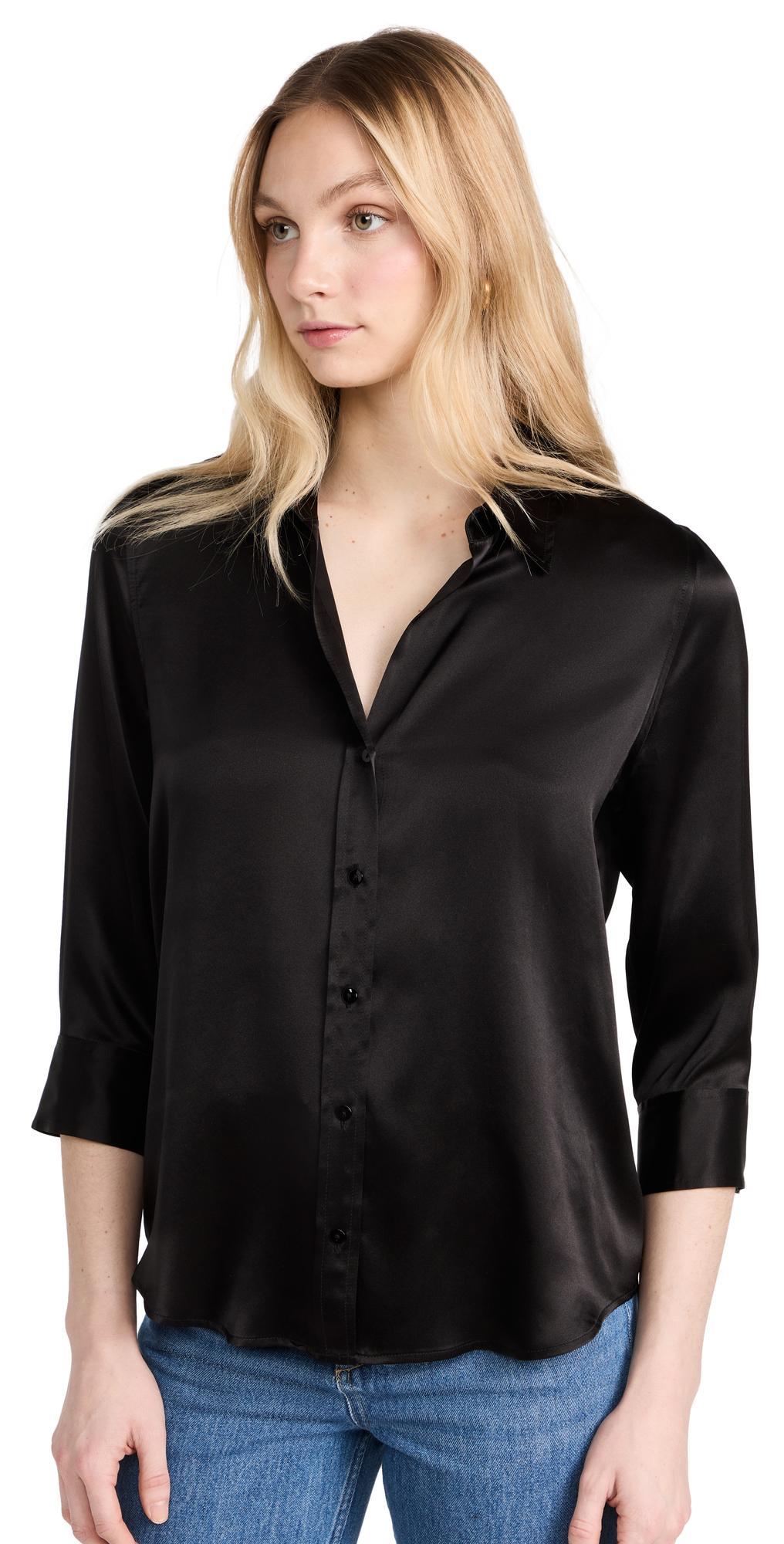 Aoki Three-quarter Sleeve Silk Blouse In Black Product Image