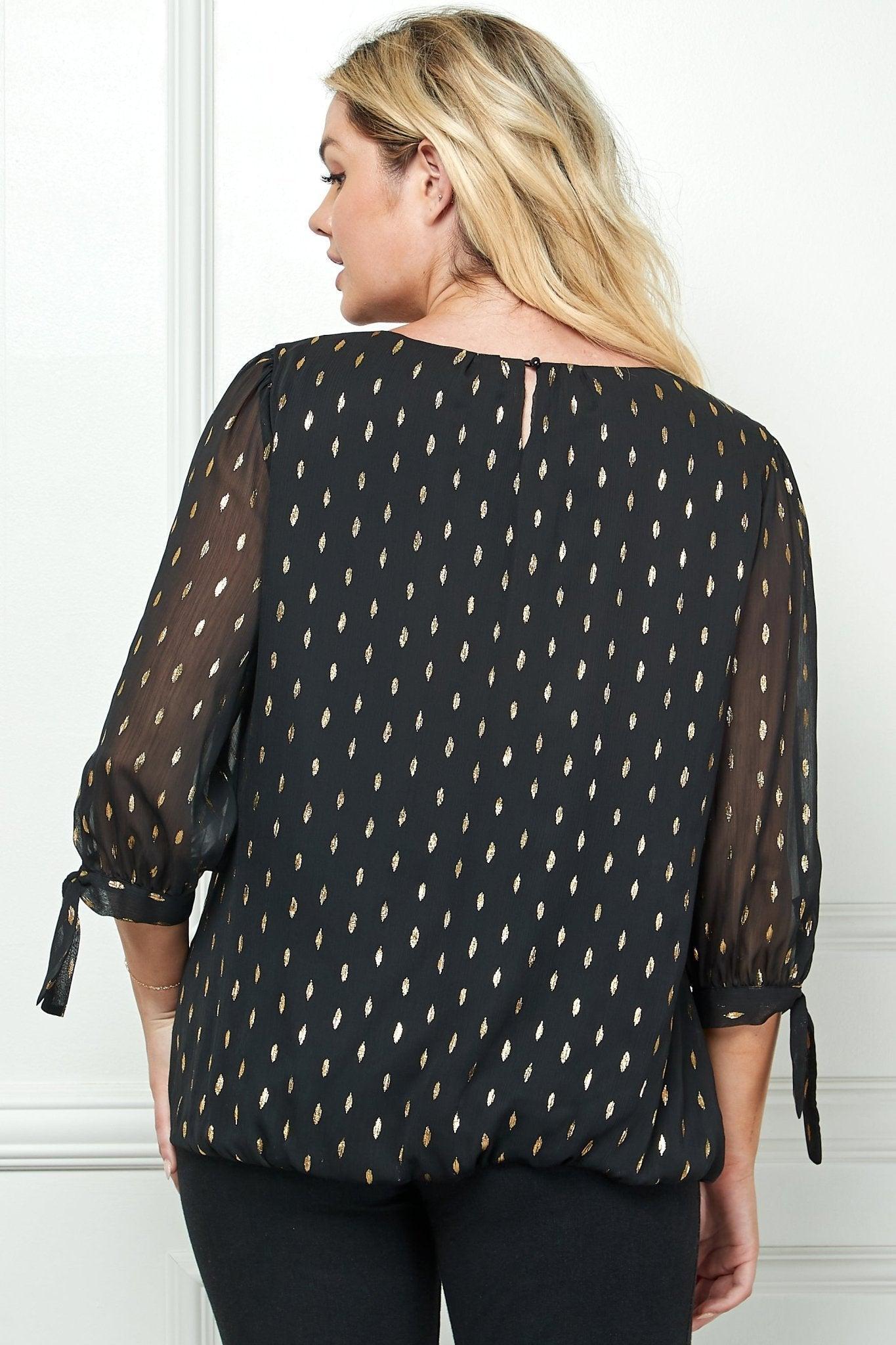 Black 3/4 Tie Sleeve Bubble Blouse - Plus Product Image