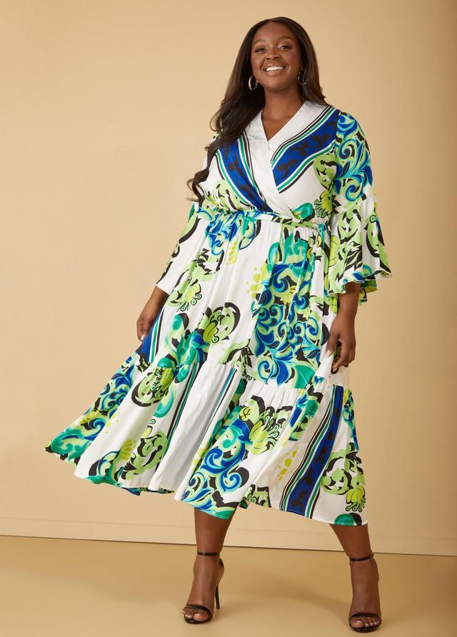 Plus Size Scroll Print Satin Maxi Dress Ashley Stewart Product Image