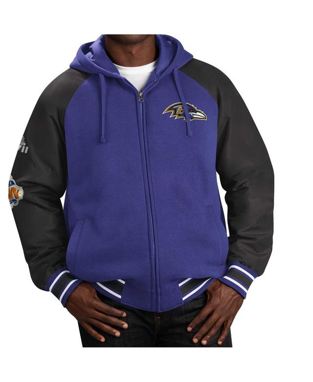 Men's G-III Sports by Carl Banks Purple Baltimore Ravens Defender Raglan Full-Zip Hoodie Varsity Jacket Product Image