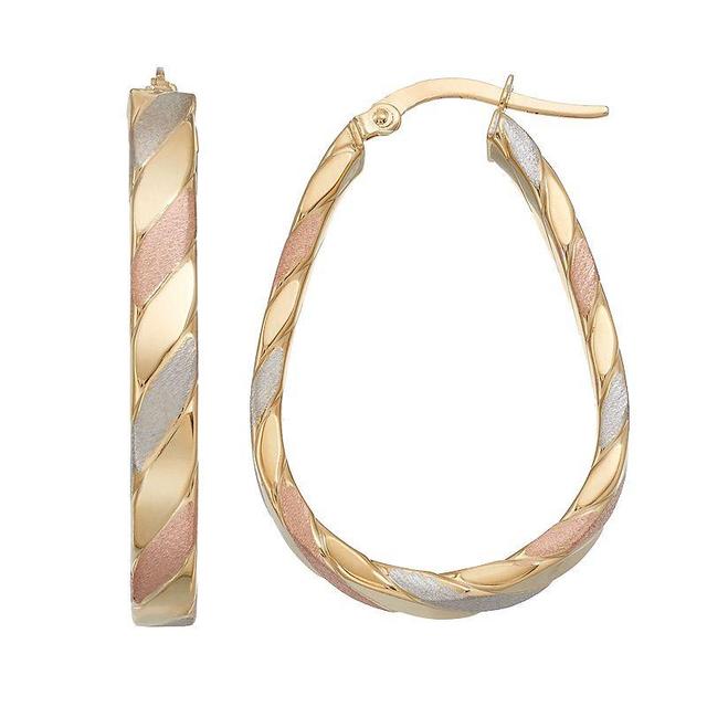 Forever 14K Tri Tone Striped U-Hoop Earrings, Womens, 14k  Tn Product Image