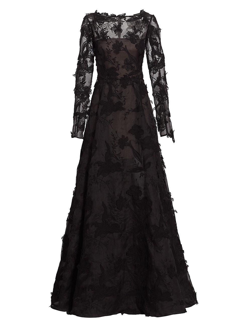 Jason Wu Collection Floral Embroidery Long Sleeve Silk Organza A-Line Gown Product Image