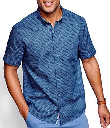 Johnston & Murphy Short Sleeve Linked Flower Textured Printed Shirt Men's Clothing Product Image