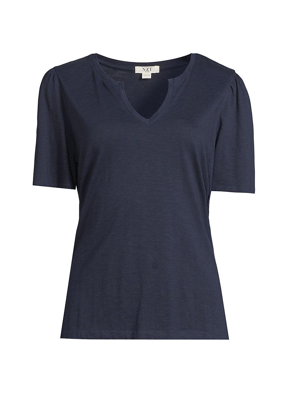 Womens Split-Neck Cotton T-Shirt Product Image