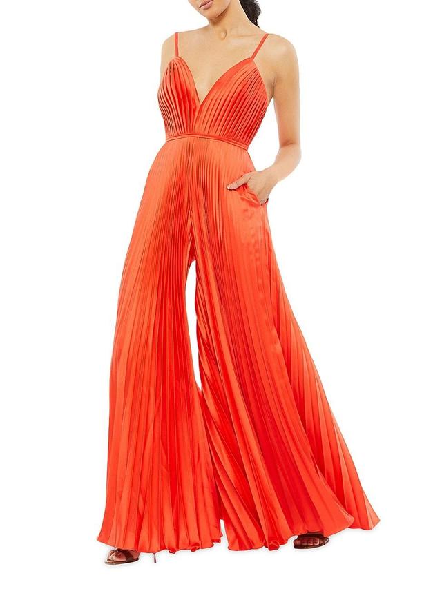 Ieena for Mac Duggal Pleated Satin Wide Leg Jumpsuit Product Image