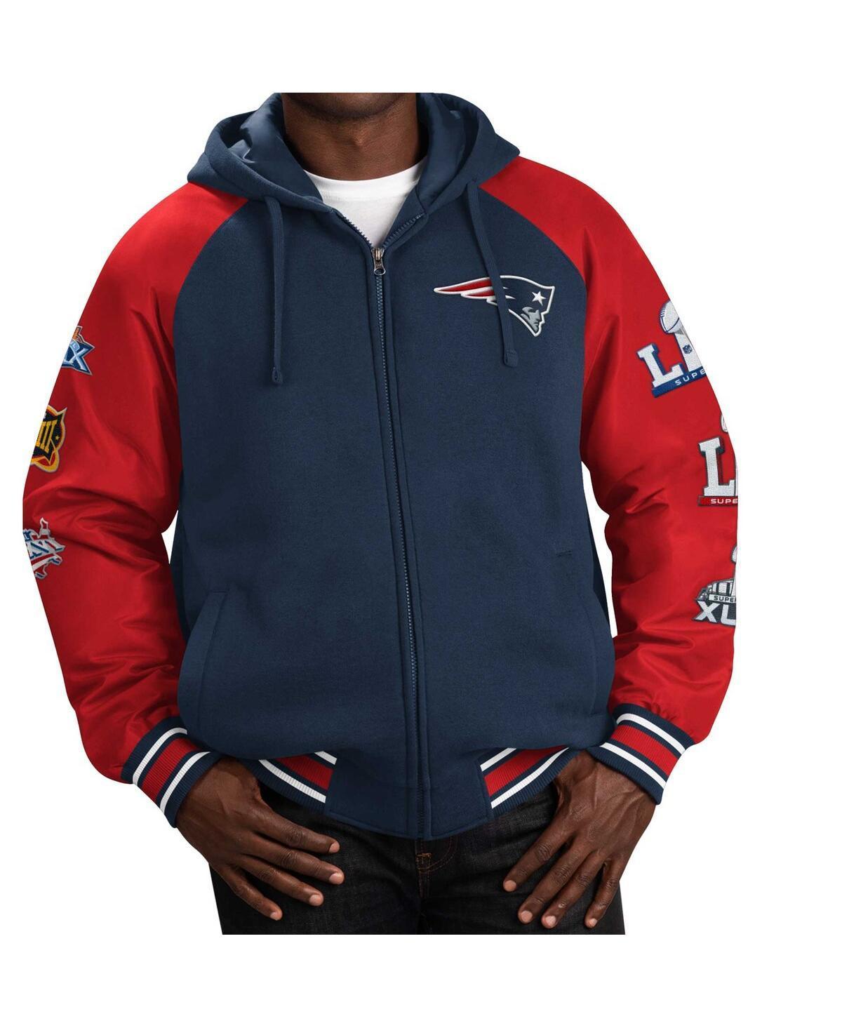 Mens G-iii Sports by Carl Banks Navy New England Patriots Defender Raglan Full-Zip Hoodie Varsity Jacket Product Image