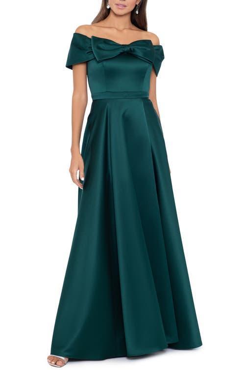 Xscape Evenings Bow Front Off the Shoulder Satin Ballgown Product Image