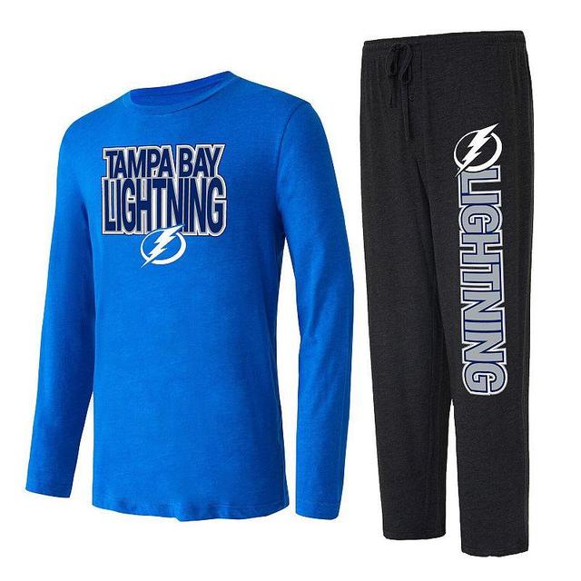 Mens Concepts Sport Black/Blue Tampa Bay Lightning Meter Long Sleeve T-Shirt & Pants Sleep Set Product Image