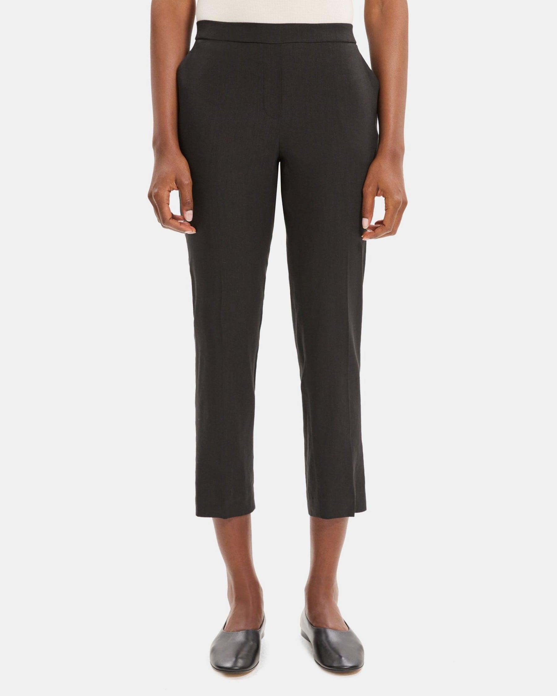 Slim Cropped Pull-On Pant in Linen-Blend Product Image