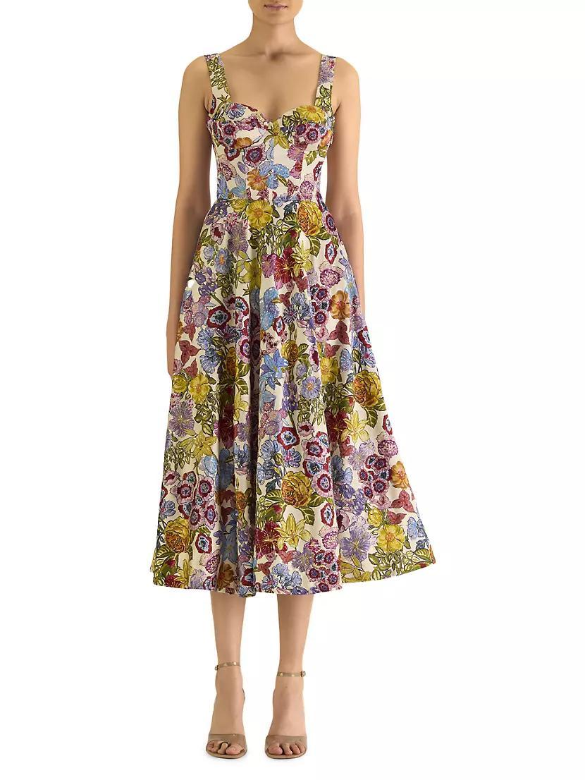 Floral Silk Corset Midi-Dress Product Image