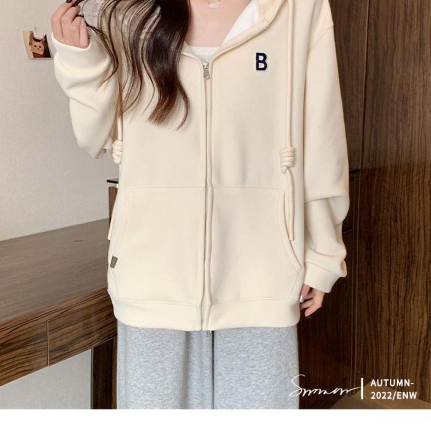 Letter Embroidered Zip Hoodie Product Image