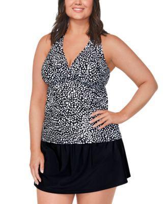 Plus Size H-Back Printed Tankini Top & Tummy-Control Swim Skirt, Created for Macy's Product Image