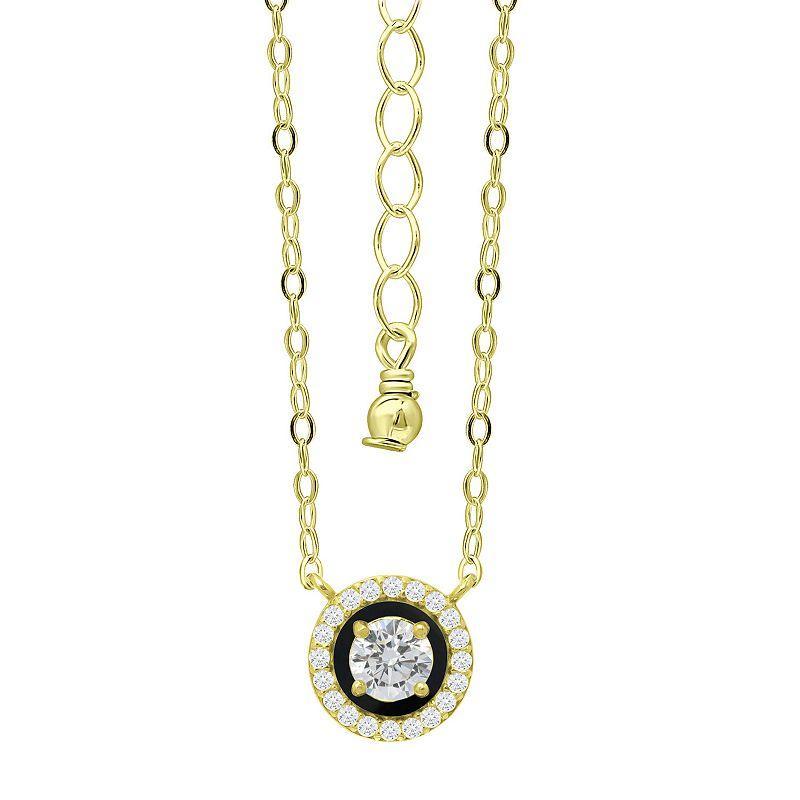 Aleure Precioso 18k Gold Over Sterling Silver Enamel & Cubic Zirconia Halo Necklace, Womens Black Product Image