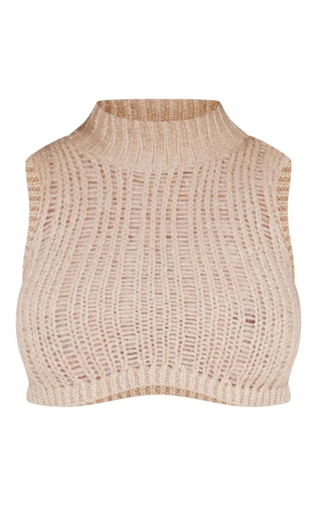 Shape Oatmeal Knit High Neck Longline Sleeveless Top Product Image