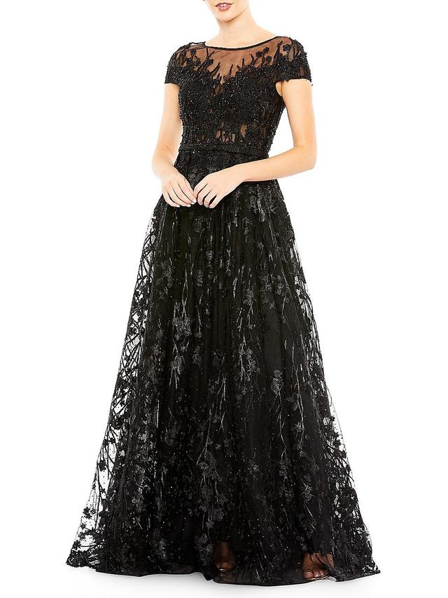 Womens Embellished Tulle A-Line Gown Product Image